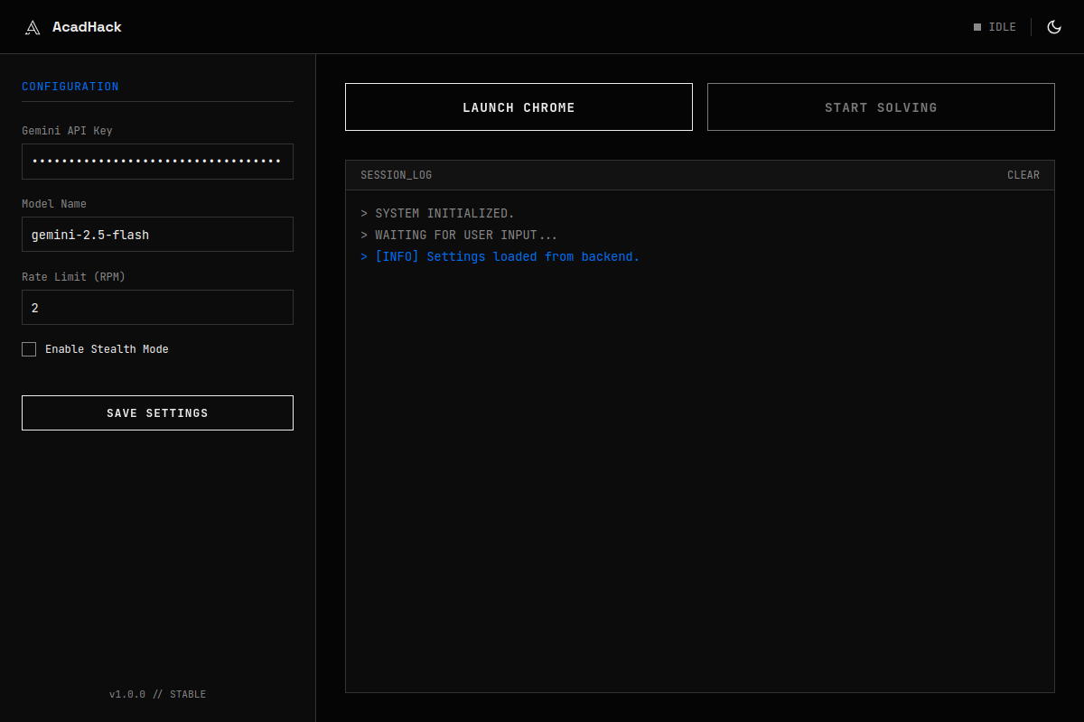 AcadHack Dashboard Interface — dark