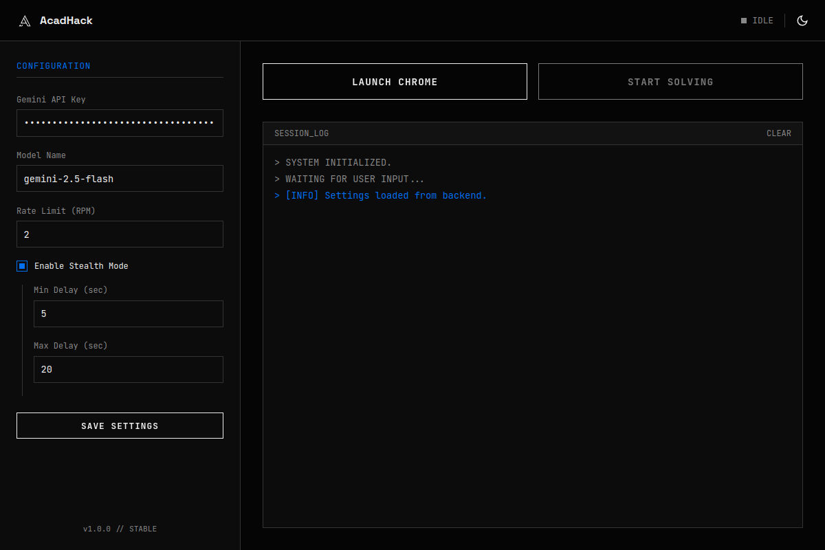 AcadHack Configuration Settings — dark