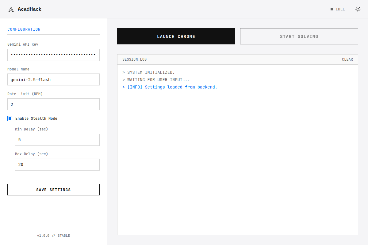AcadHack Configuration Settings — light