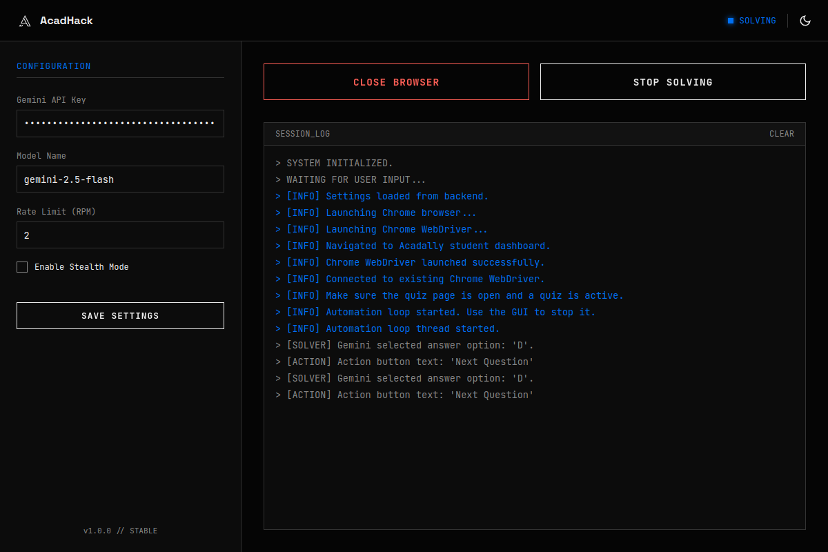 AcadHack Solving Quiz — dark