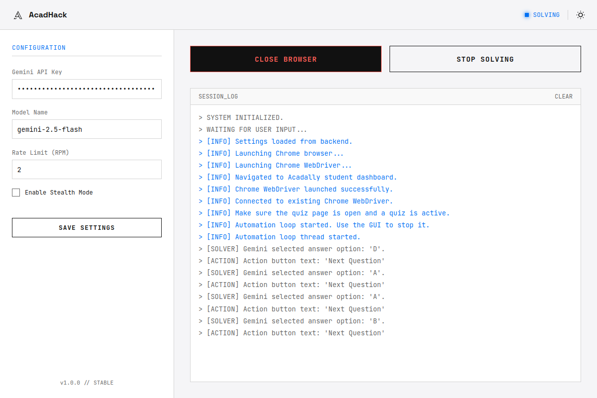 AcadHack Solving Quiz — light